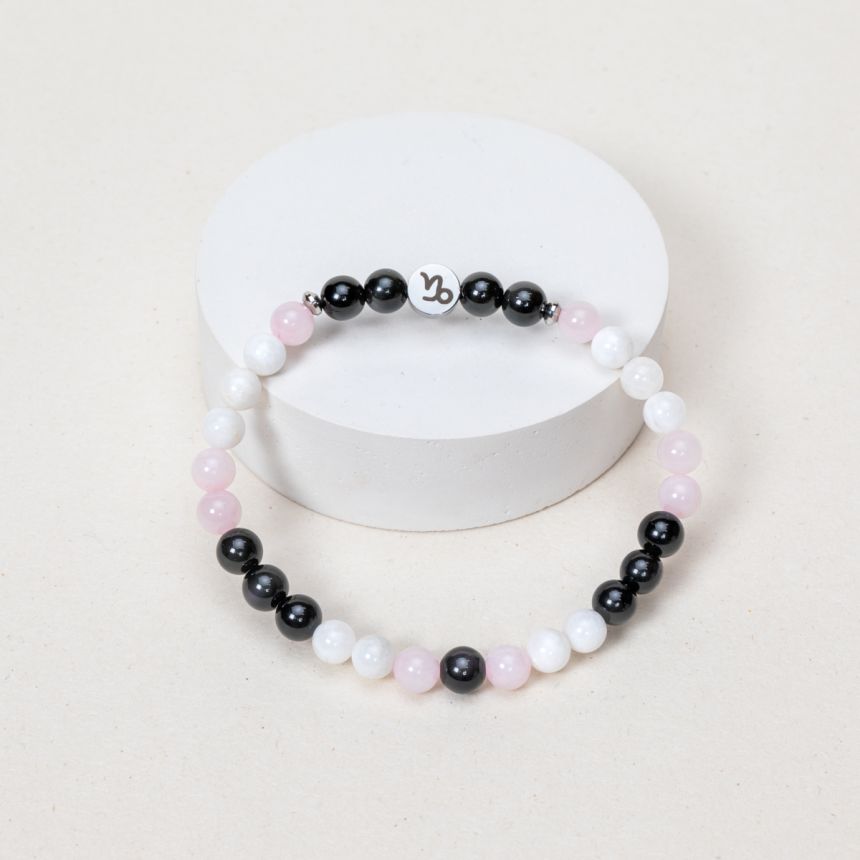 Bracelet Capricorne - Quartz Rose, Pierre de Lune, Tourmaline